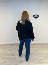 Jersey escote en pico oversize punto gordo negro