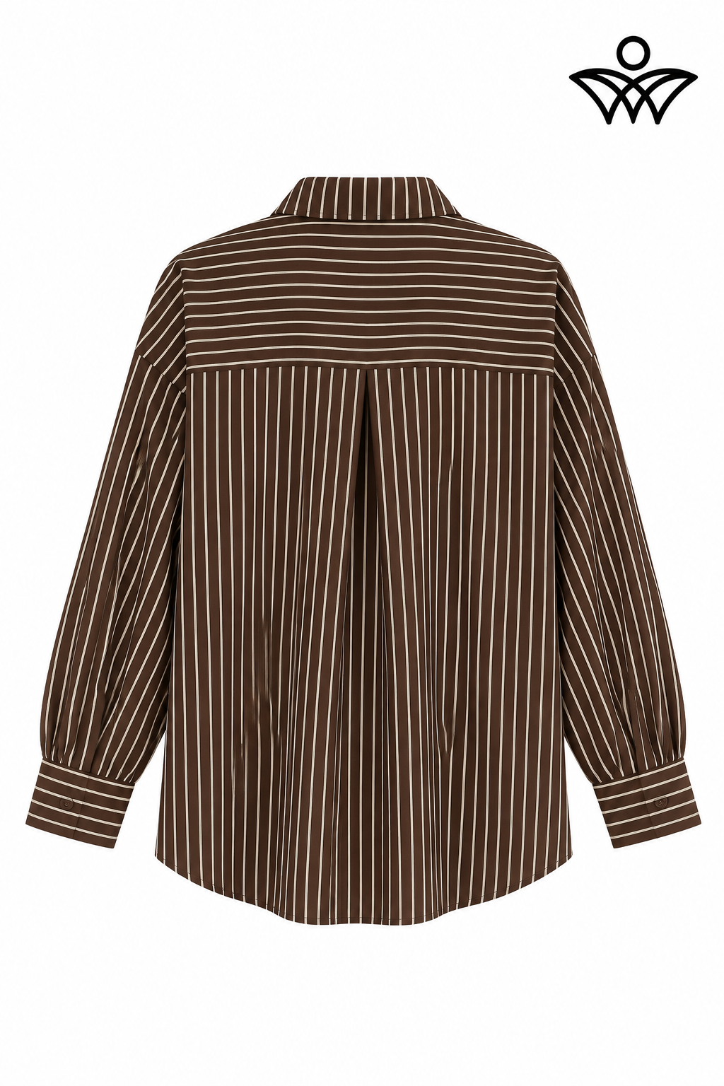 Camisa marrón chocolate y beige de mujer con rayas y botones con detalles