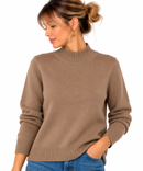 Jersey beige de mujer con cuello perkins de punto suave