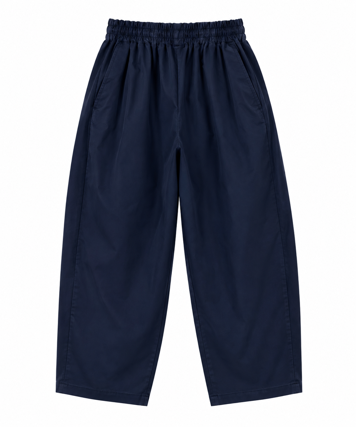 Pantalón balloon azul marino de mujer con cintura elástica y bolsillos