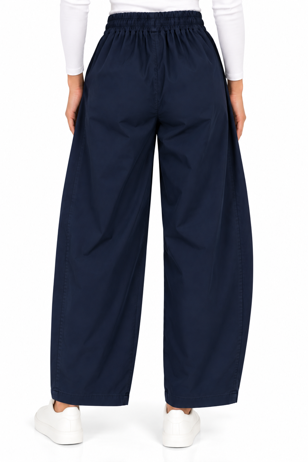 Pantalón balloon azul marino de mujer con cintura elástica y bolsillos