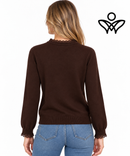 Jersey marrón chocolate de punto suave con puntilla en cuello y puños