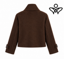 Chaqueta corta de paño marrón chocolate con cuello mao y botones