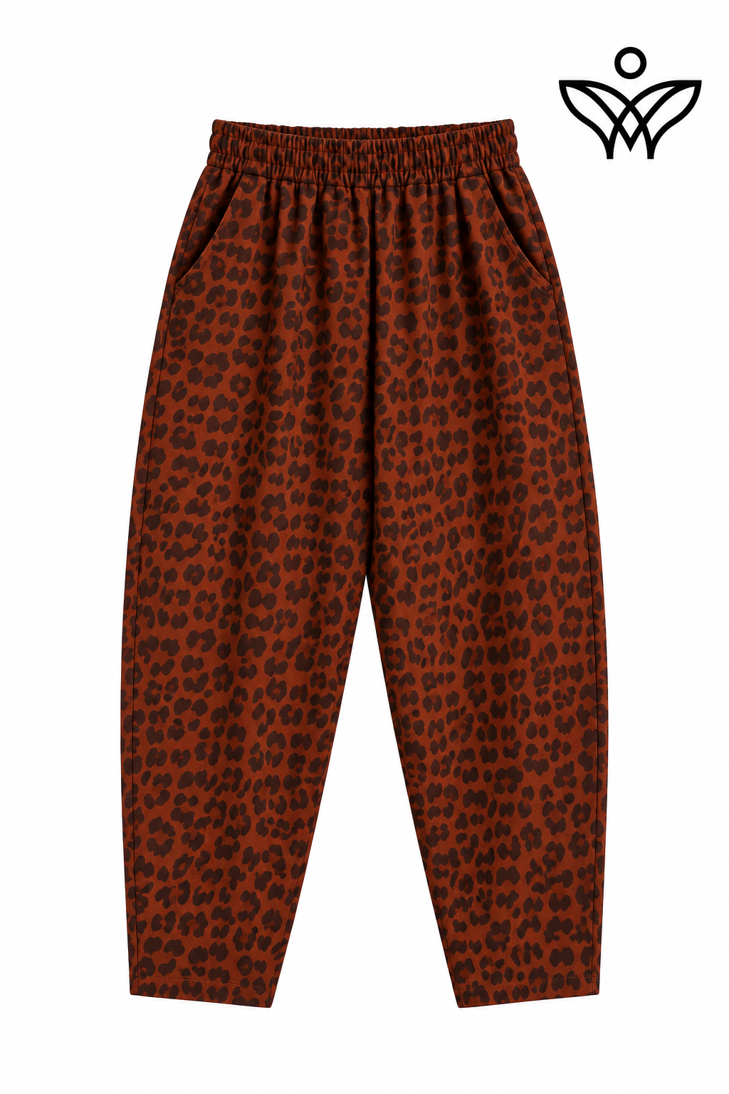 Pantalón balloon animal print teja con cintura elástica y bolsillos