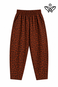 Pantalón balloon animal print teja con cintura elástica y bolsillos