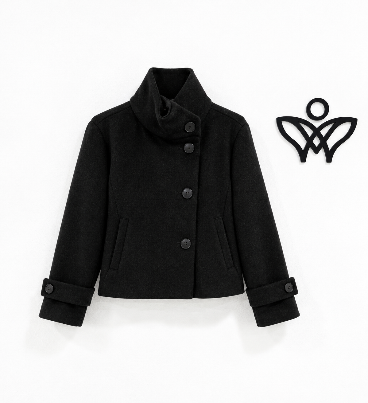 Chaqueta corta de paño marrón chocolate con cuello mao y botones