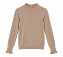 Jersey beige de mujer con volantes en cuello y puños
