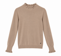 Jersey beige de mujer con volantes en cuello y puños