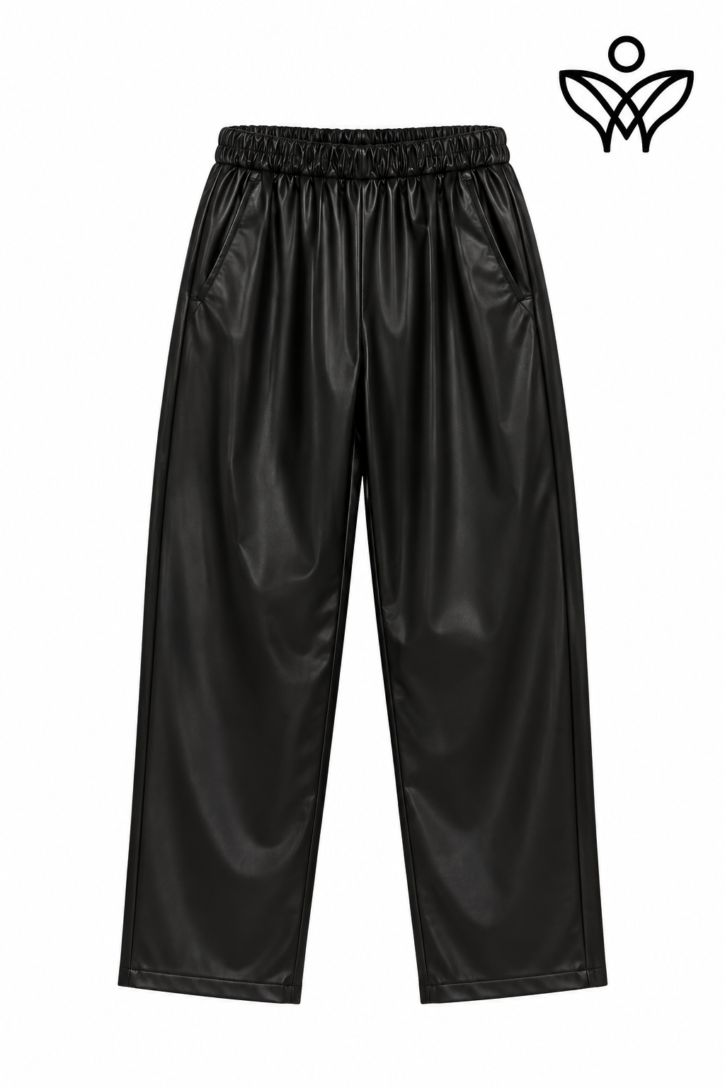 Pantalón de polipiel negro de corte recto con bolsillos