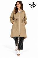 Trench gabardina beige con capucha y cintura ajustable