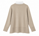Jersey beige de punto con efecto camisa y bajo mas largo por detrás