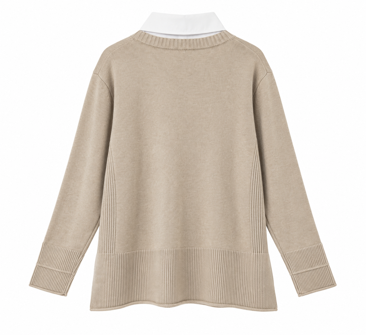 Jersey beige de punto con efecto camisa y bajo mas largo por detrás