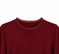 Jersey burdeos de punto suave con detalle de puntilla en cuello y puños