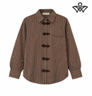 Camisa marrón chocolate y beige de mujer con rayas y botones con detalles
