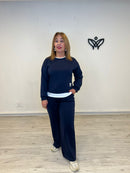 Conjunto algodón pantalón recto y sudadera azul marino