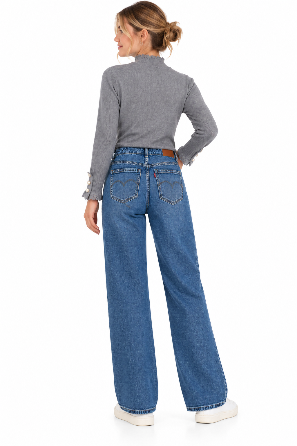 Pantalón Vaquero Recto de Mujer con Cintura Elástica Efecto Faja