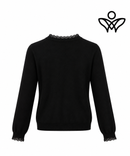 Jersey negro de punto suave con puntilla en cuello y puños