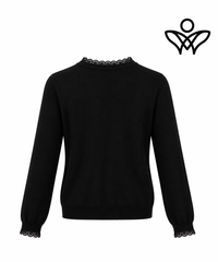 Jersey negro de punto suave con puntilla en cuello y puños