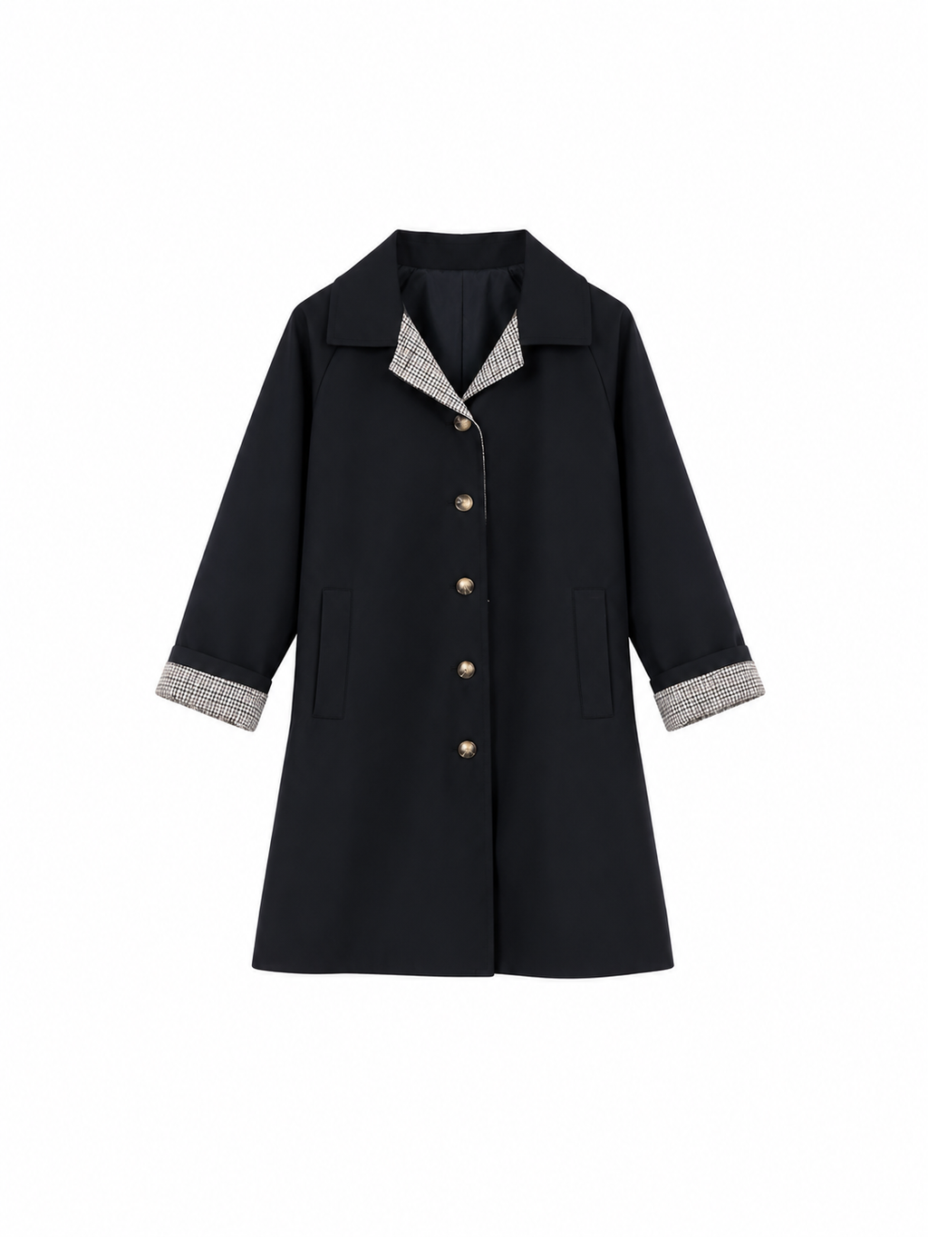 Trench gabardina negra de mujer con forro de cuadros vichy