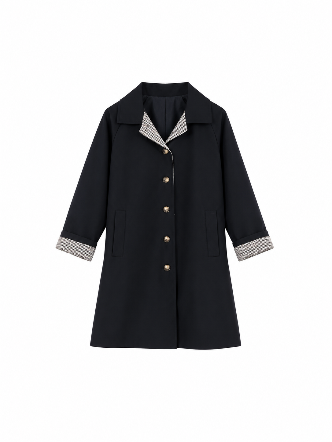 Trench gabardina negra de mujer con forro de cuadros vichy