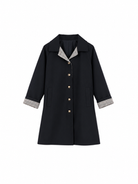 Trench gabardina negra de mujer con forro de cuadros vichy