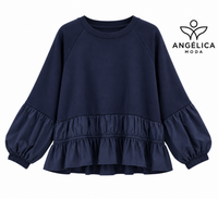 Conjunto de mujer azul marino de algodón con sudadera de volante y pantalón jogger