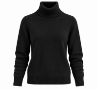 Jersey de punto negro para mujer con cuello alto vuelto