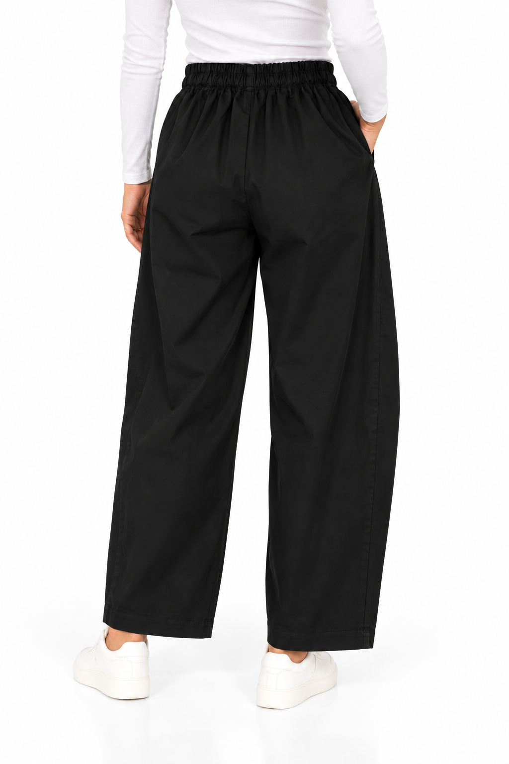 Pantalón balloon negro de mujer con cintura elástica y bolsillos