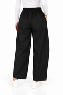 Pantalón balloon negro de mujer con cintura elástica y bolsillos
