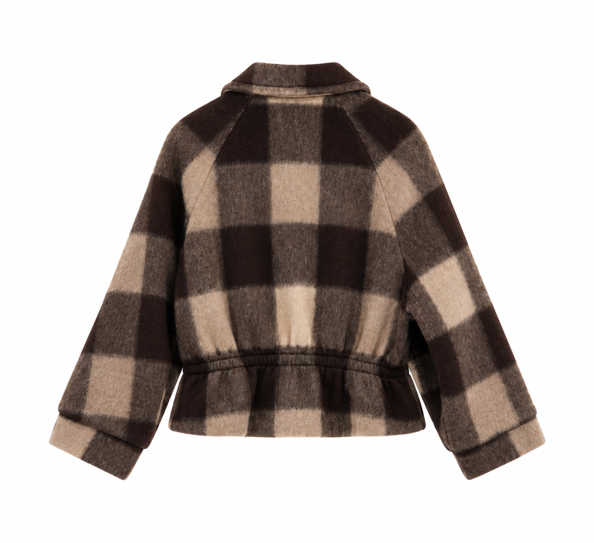 Cazadora de paño de cuadros marrón y beige para mujer