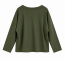 Sudadera verde militar de mujer de algodón con cuello pico y bolsillo con tachuelas plateadas