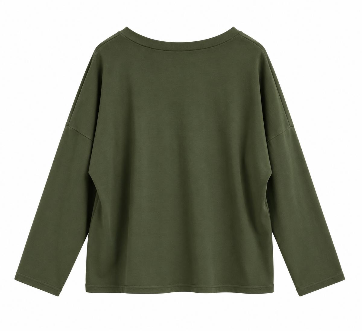 Sudadera verde militar de mujer de algodón con cuello pico y bolsillo con tachuelas plateadas