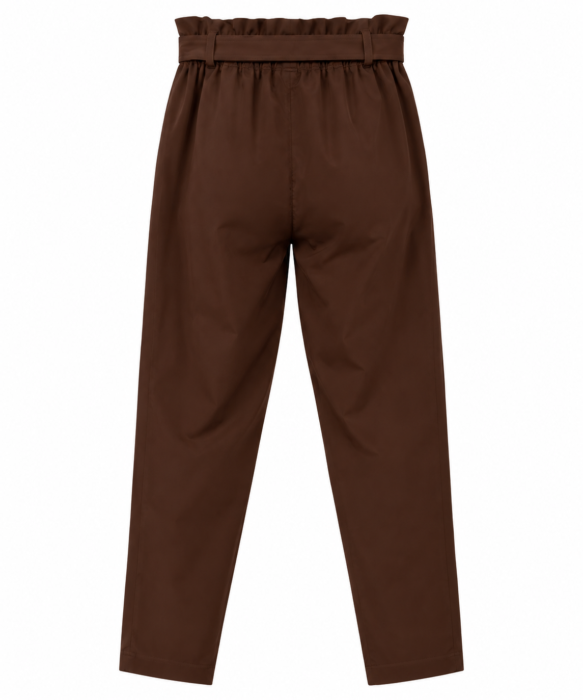Pantalón pitillo marrón chocolate de mujer con cintura elástica y cinturón de lazo