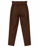 Pantalón pitillo marrón chocolate de mujer con cintura elástica y cinturón de lazo
