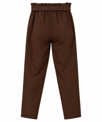 Pantalón pitillo marrón chocolate de mujer con cintura elástica y cinturón de lazo