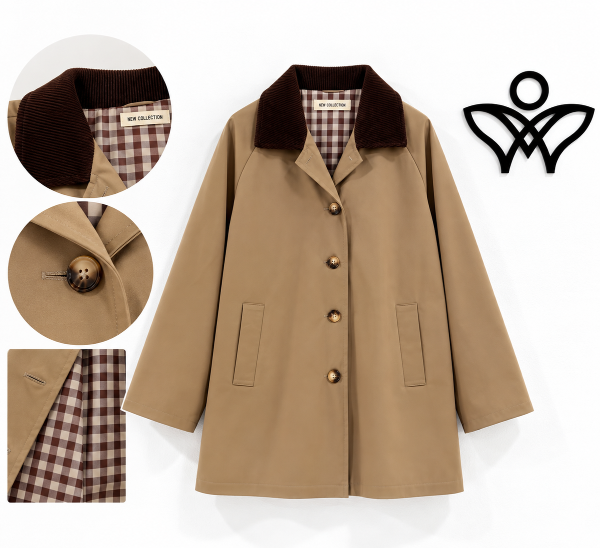 Chaqueta parka beige con cuello de pana marrón chocolate