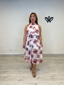 Vestido gasa estampado cuello halter midi