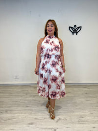 Vestido gasa estampado cuello halter midi
