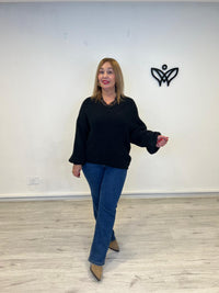 Jersey escote en pico oversize punto gordo negro