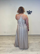 Vestido largo étnico beige de espalda nadadora