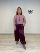 Pantalón burdeos satinado de estilo bombacho con cintura elástica