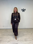Chaqueta militar domadora marrón chocolate con botones dorados