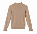Jersey beige de mujer con volantes en cuello y puños