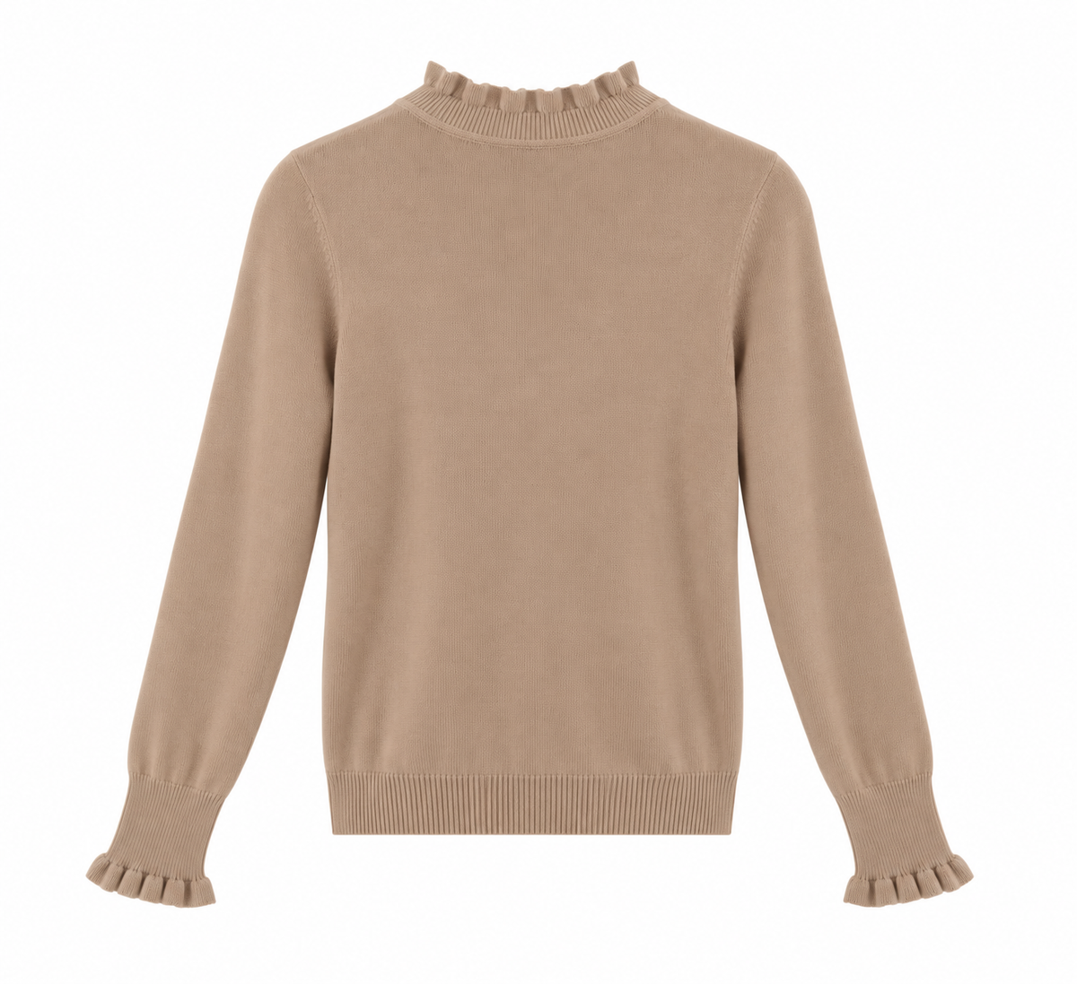 Jersey beige de mujer con volantes en cuello y puños