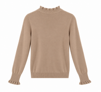 Jersey beige de mujer con volantes en cuello y puños