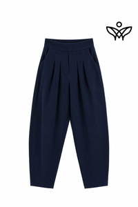 Pantalón balloon azul marino con cintura elástica y bolsillos