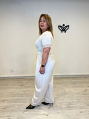 Camiseta algodón beige de mujer con encaje