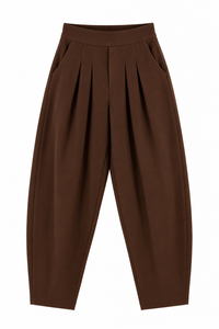 Pantalón balloon marrón chocolate con cintura elástica y bolsillos