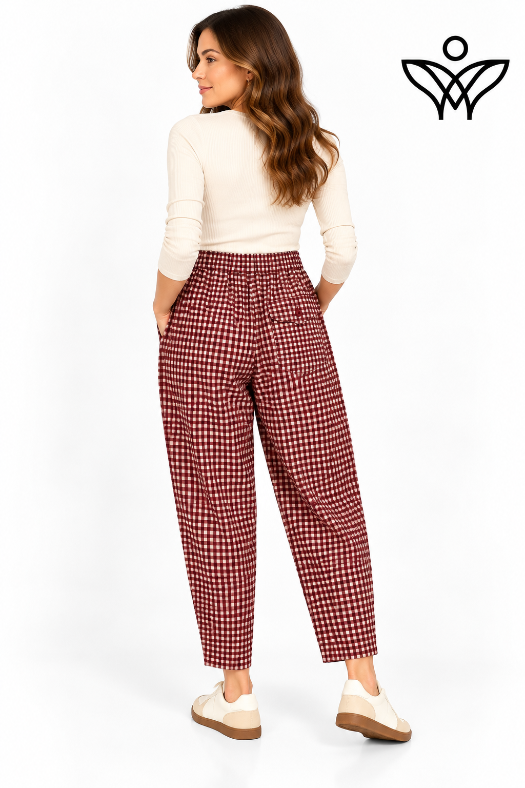 Pantalón balloon burdeos de cuadros vichy con botones