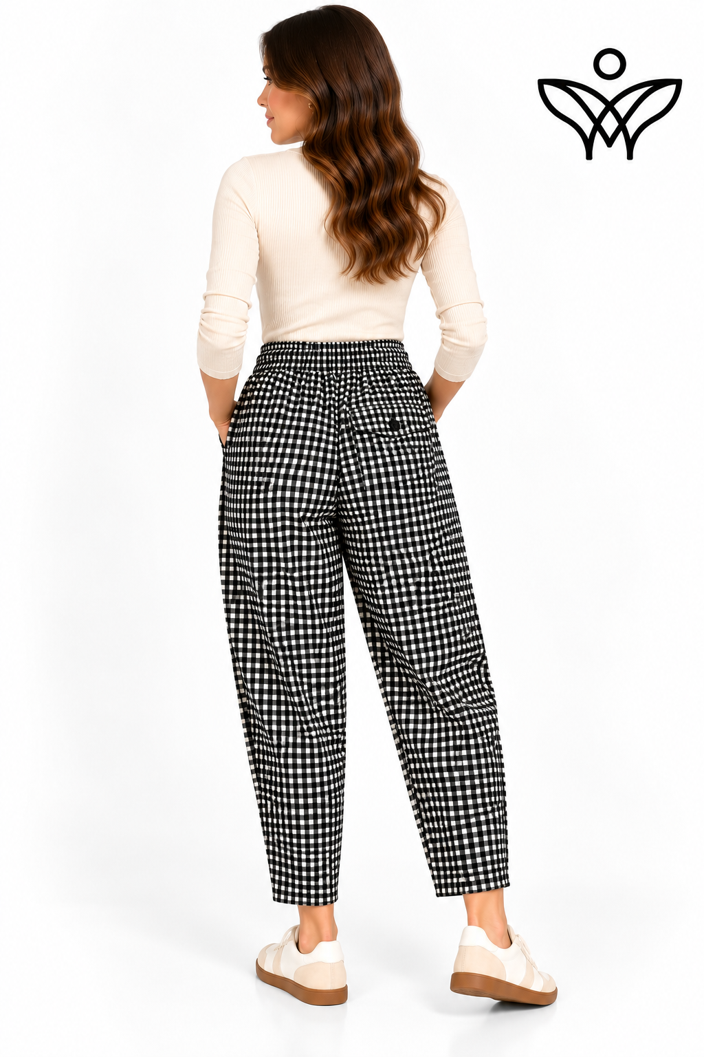 Pantalón balloon negro de cuadros vichy con cintura elástica